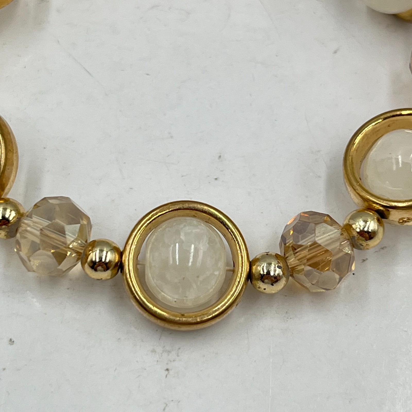 Vintage Gold Tone Halo White Stone Stretch Bracelet Champagne Crystal Retro