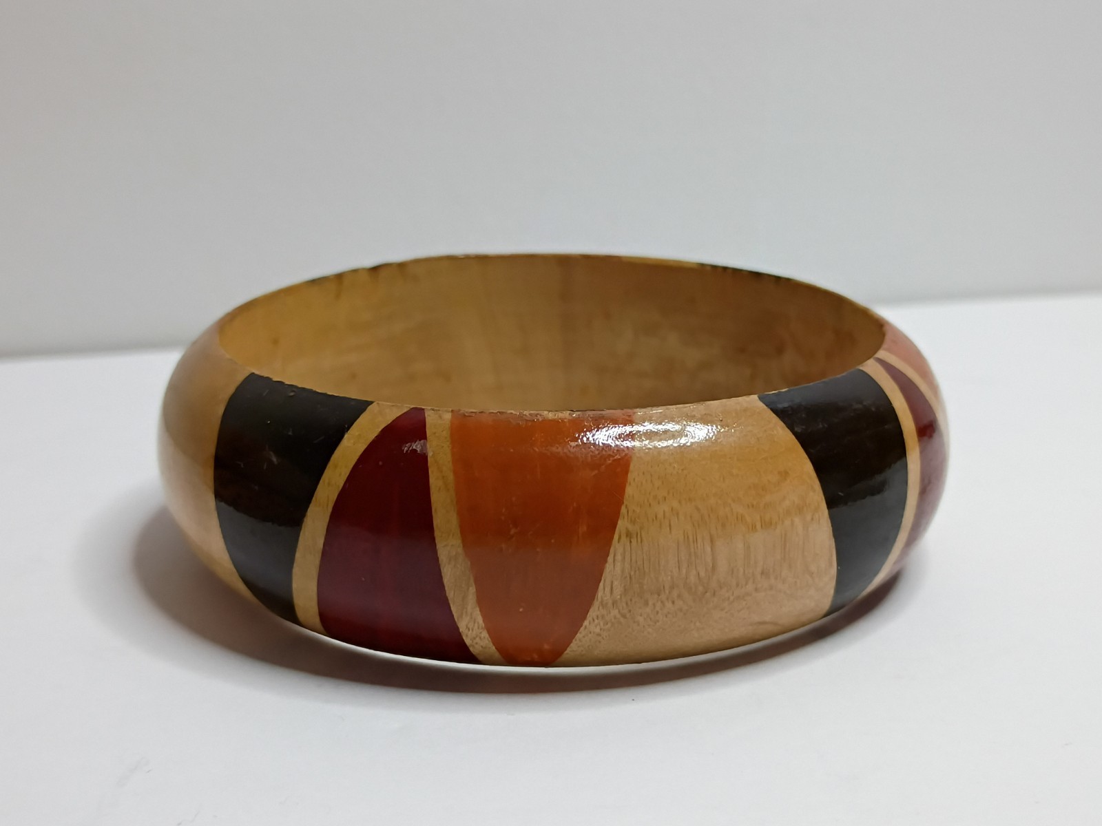 Lot Of 3 Vintage Wooden Bangle Bracelet Boho Chunky Bold Statement 1″ Thick Chee