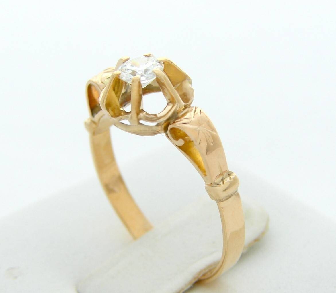 ANTIQUE DIAMOND SOLITAIRE ENGAGEMENT RING EUROPEAN 18K ROSE GOLD