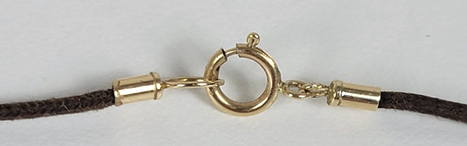 Vintage 14K Gold Millefiori Bead Charm Leather Cord Necklace 17.5 in Spring Ring