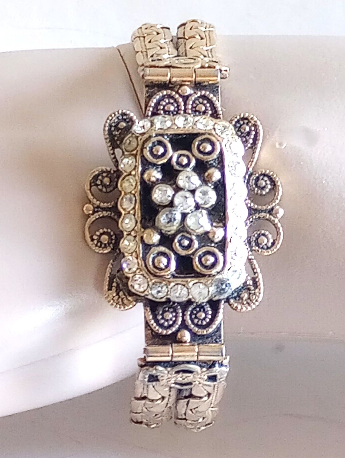 VINTAGE JEWELRY SET DECO FILIGREE CANNETILLE BRACELET PENDANT BRASS GOLD PLATED