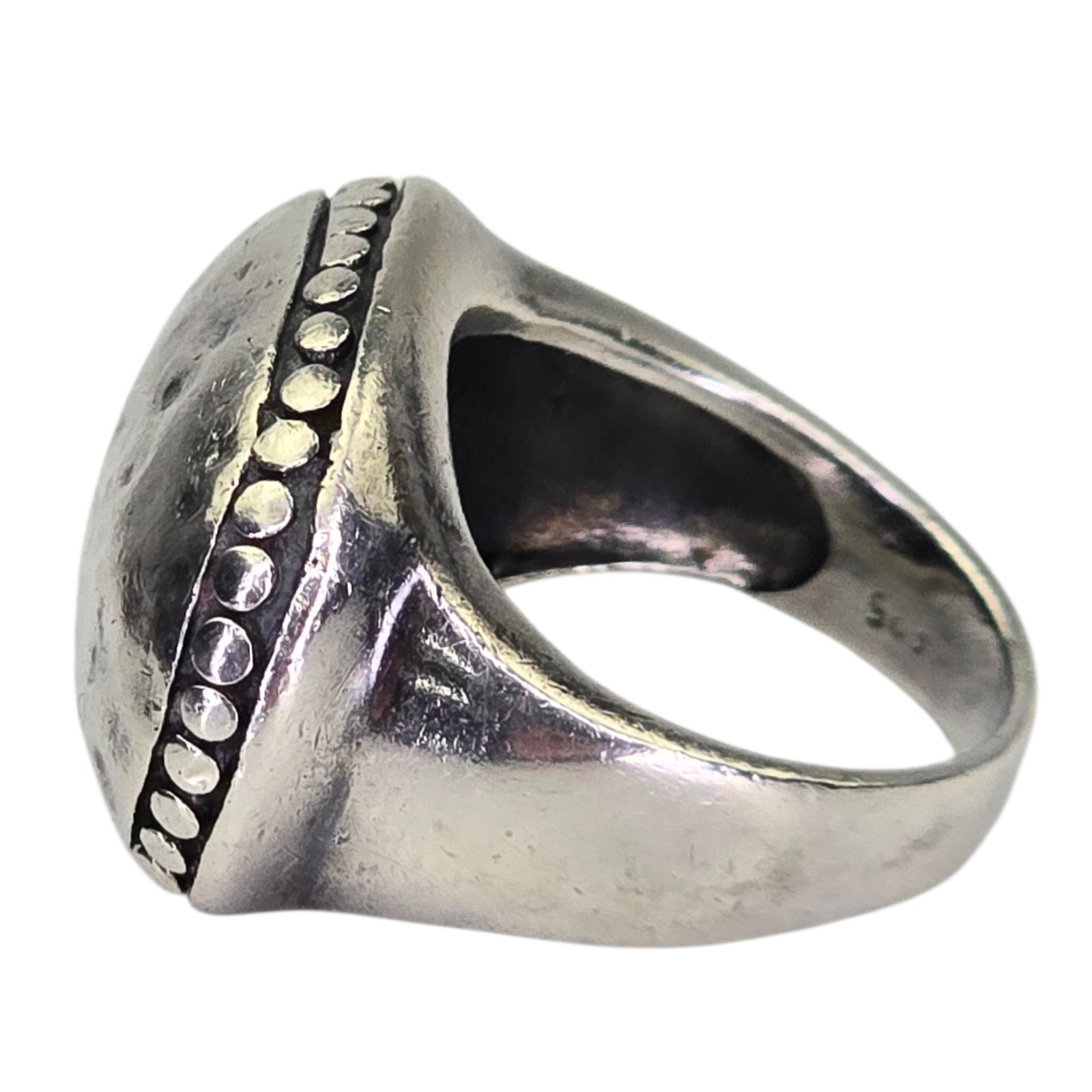Vintage Signed 925 Sterling Silver Hammered Oval Brutalist Style Ring Size 6.5