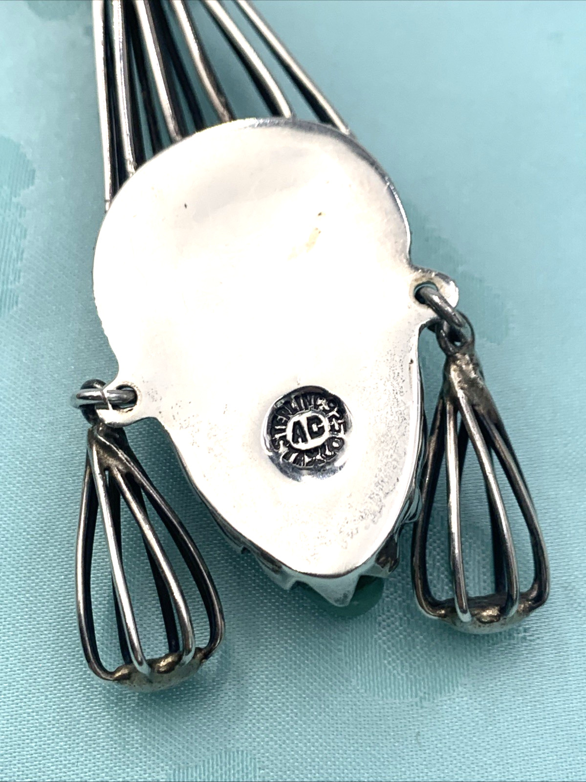 Vintage Sterling Silver and Green Onyx Mexican Mask Pendant & 28″ Necklace 73g