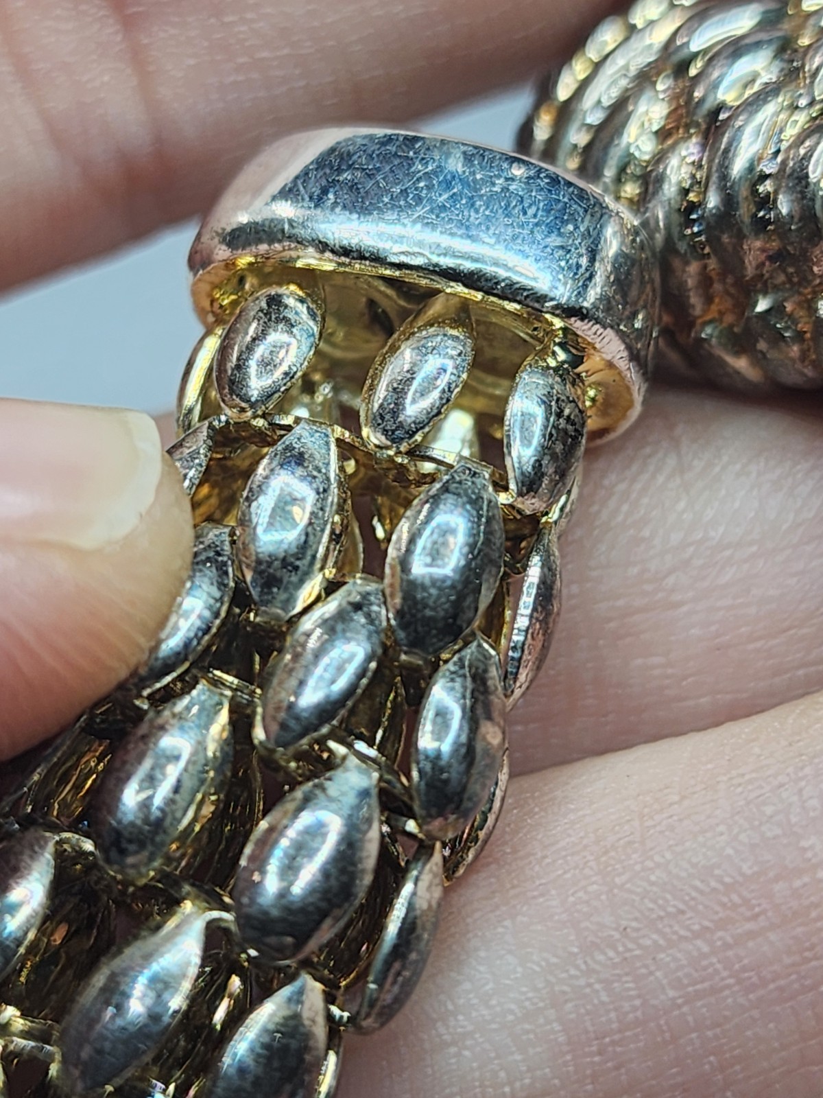 Vintage Popcorn Mesh Snake Scale Chain Necklace 17” Magnetic Front Clasp Read