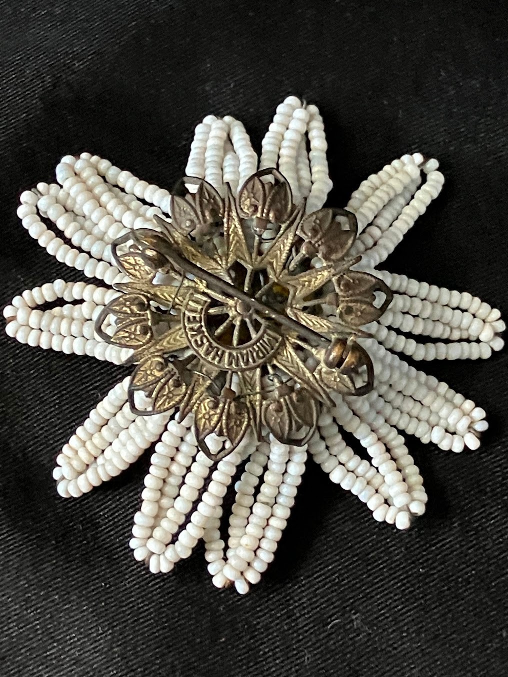 Vintage Miriam Haskell Daisy Brooch Retro Flower Power Wired Glass Seed Bead Pin