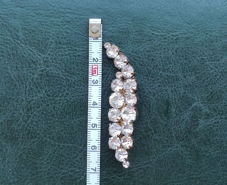 Vintage USSR Soviet Brooch Pin Clear Rhinestone Crystal Gold Tone Branch 1970s
