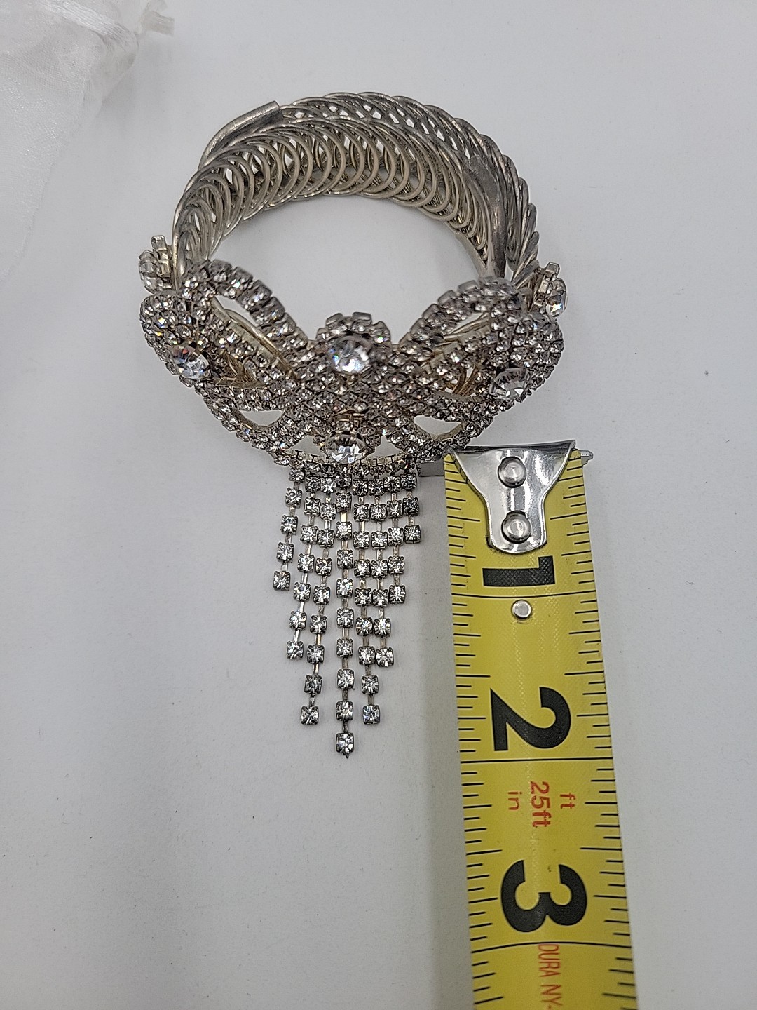 Vintage Rhinestone Cuff Dangle Bracelet, Stretch Band