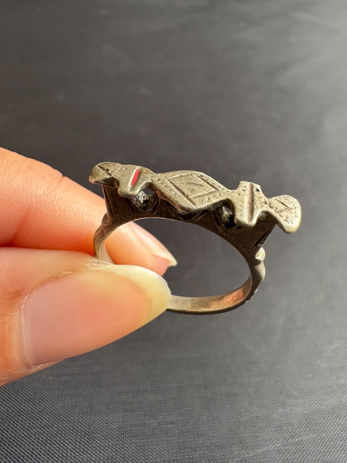 Vintage Silver Tuareg Ring Hand Engraved Design Tribal Ring Flat Top Size 7.5 US