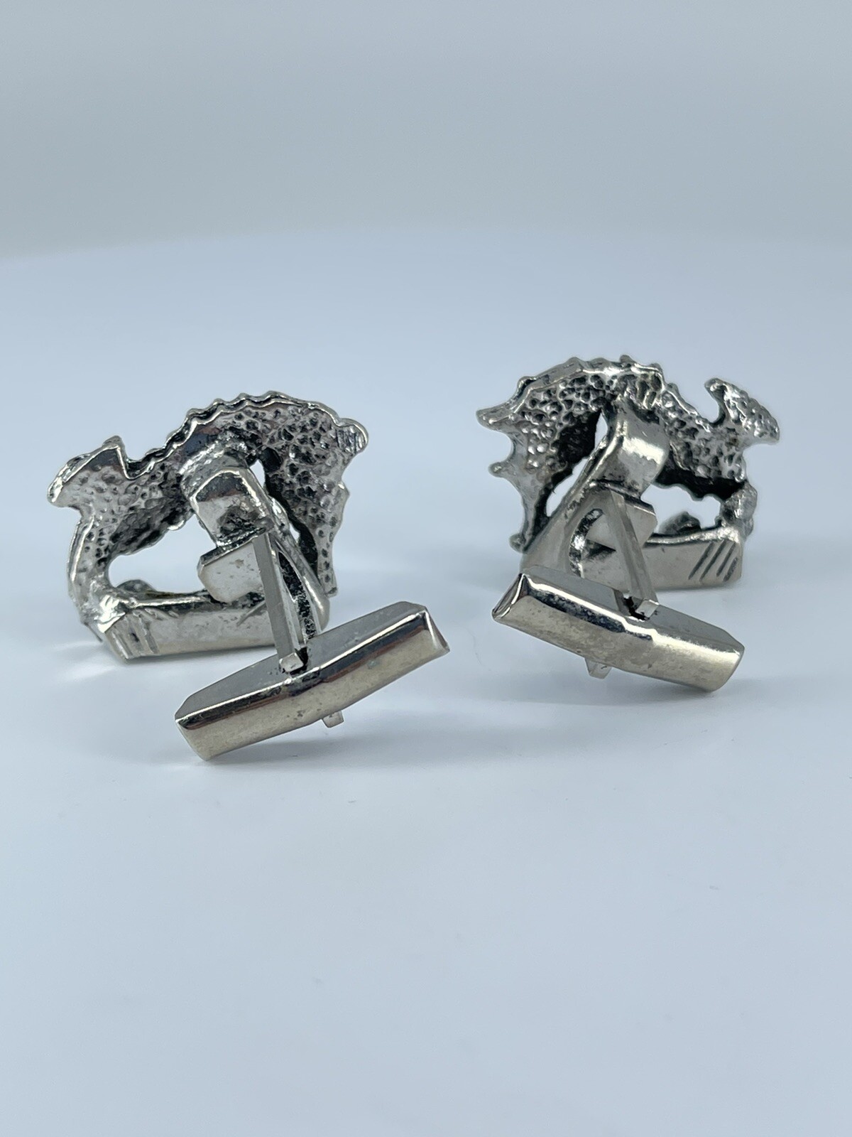 Vintage Seahorse cufflinks silver tone with black enamel accents 1-1/8″