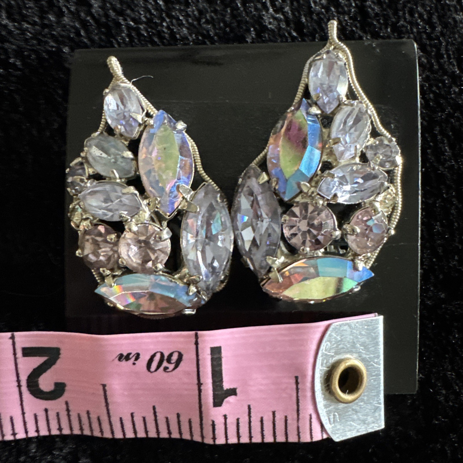 Vintage La Roco Signed Clear Rhinestone Butterfly Wing Clip On Earrings