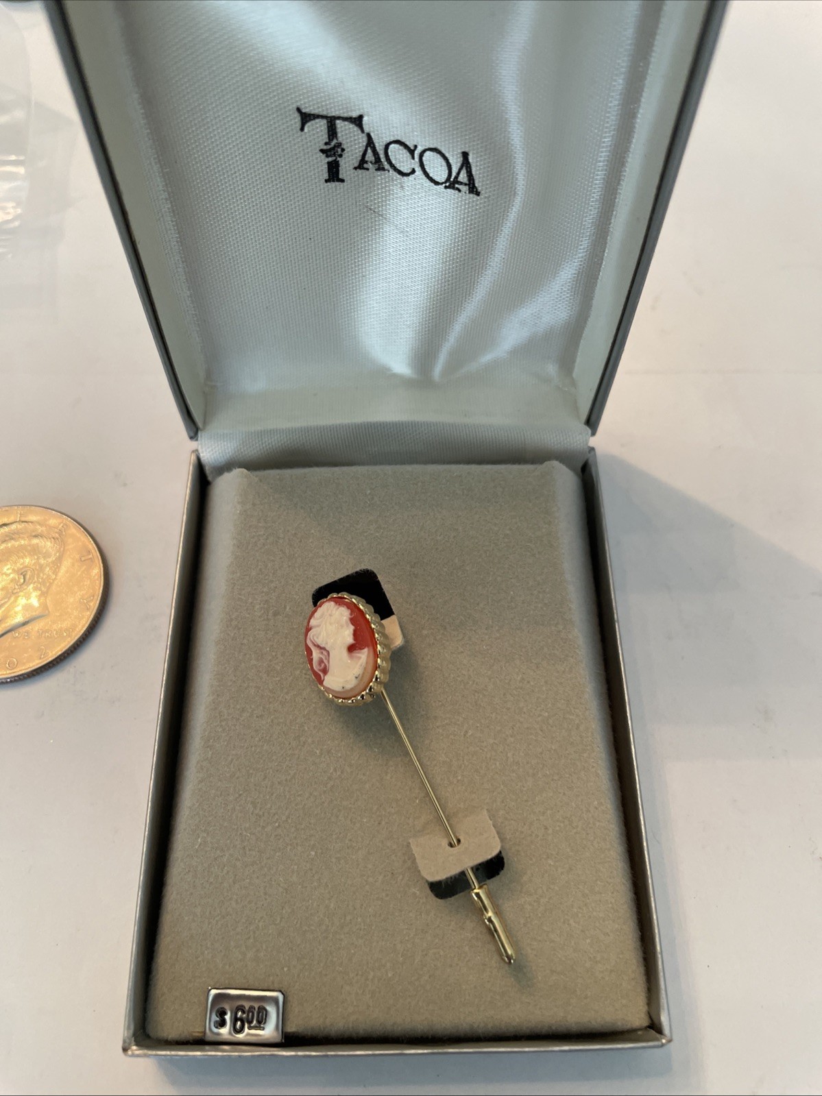 Vintage Tacoa Cameo Lady Stick Pin New In Box