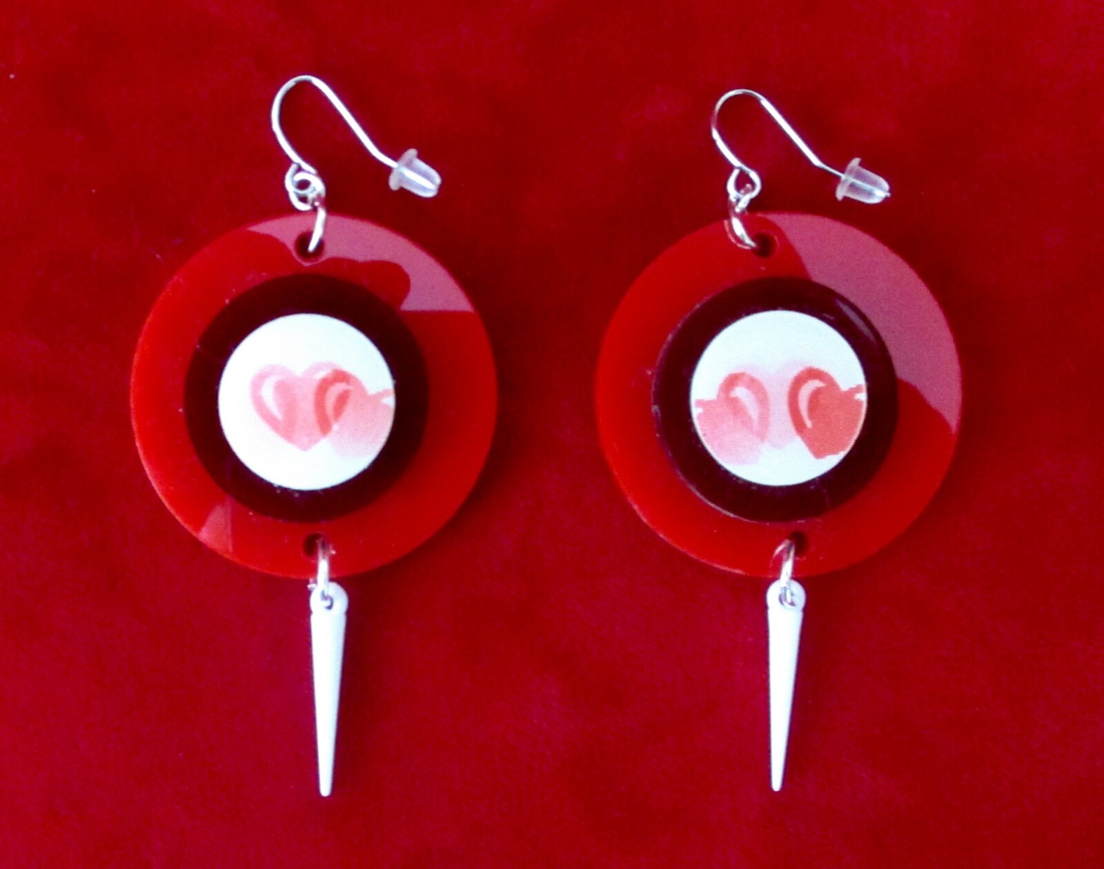 Pair of Vintage Lucite & Plastic “Winkie” Heart Earrings/Valentine/Boho/