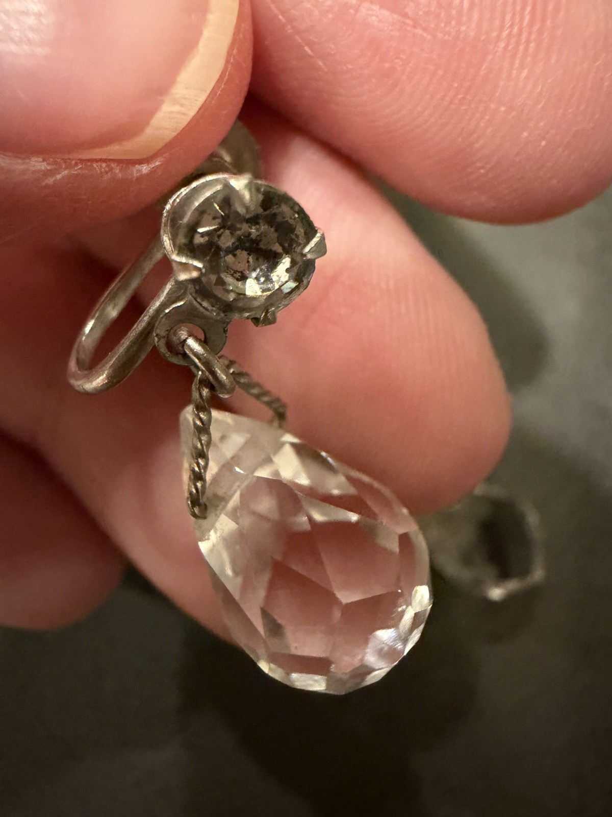 Vintage Faceted Crystal Teardrop Screw Back Earrings | Drop Earrings