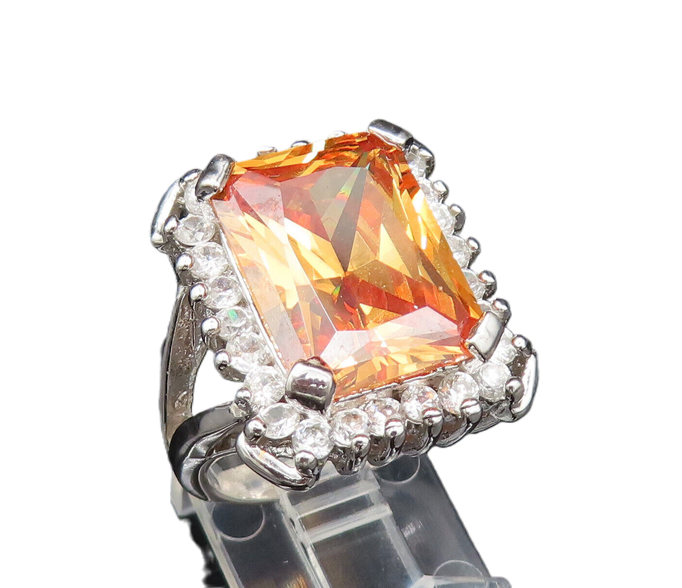 925 Sterling Silver Vintage Square Citrine & Cubic Zirconia Ring Sz 7 RG25388