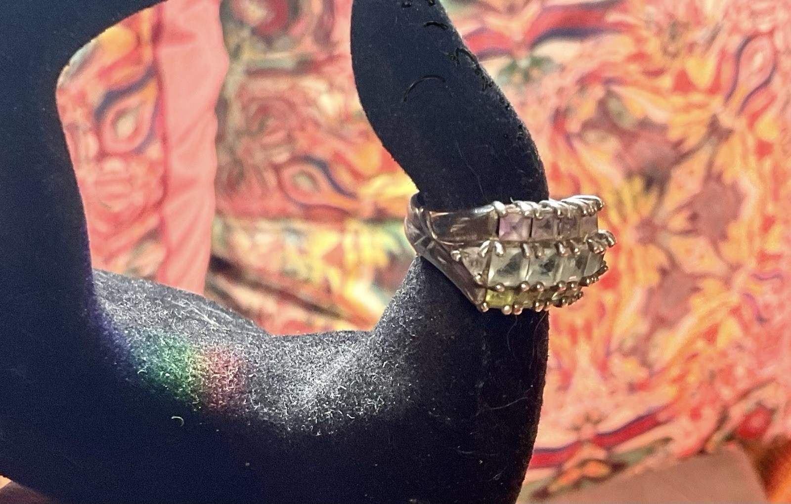 Vintage Multicolor 14 Stones Sterling Silver Ring Size 6.5 Green Purple Blue 925