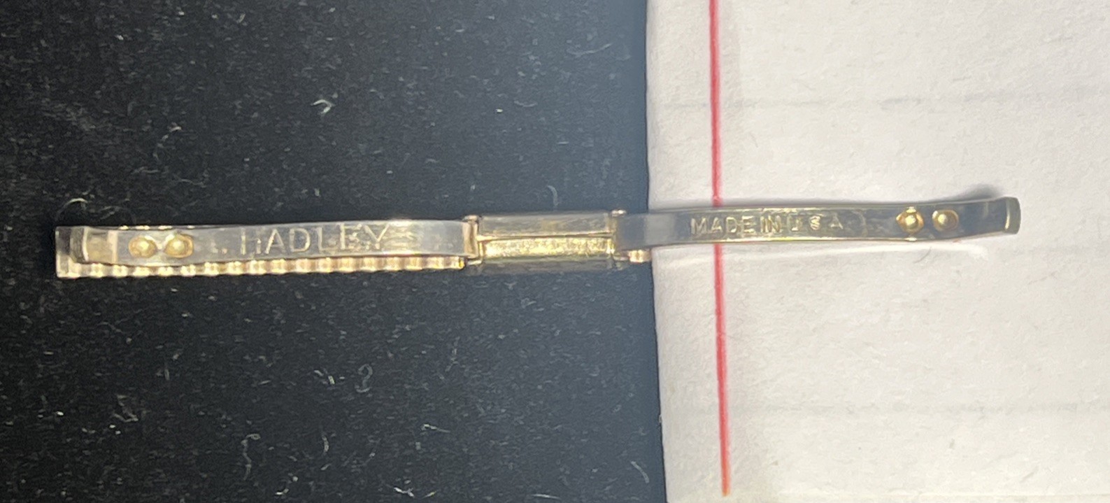 Vintage Hadley Fancy Collar Bar/Stay/Gold Plated Brass/Signed/USA/2 1/8 Inches