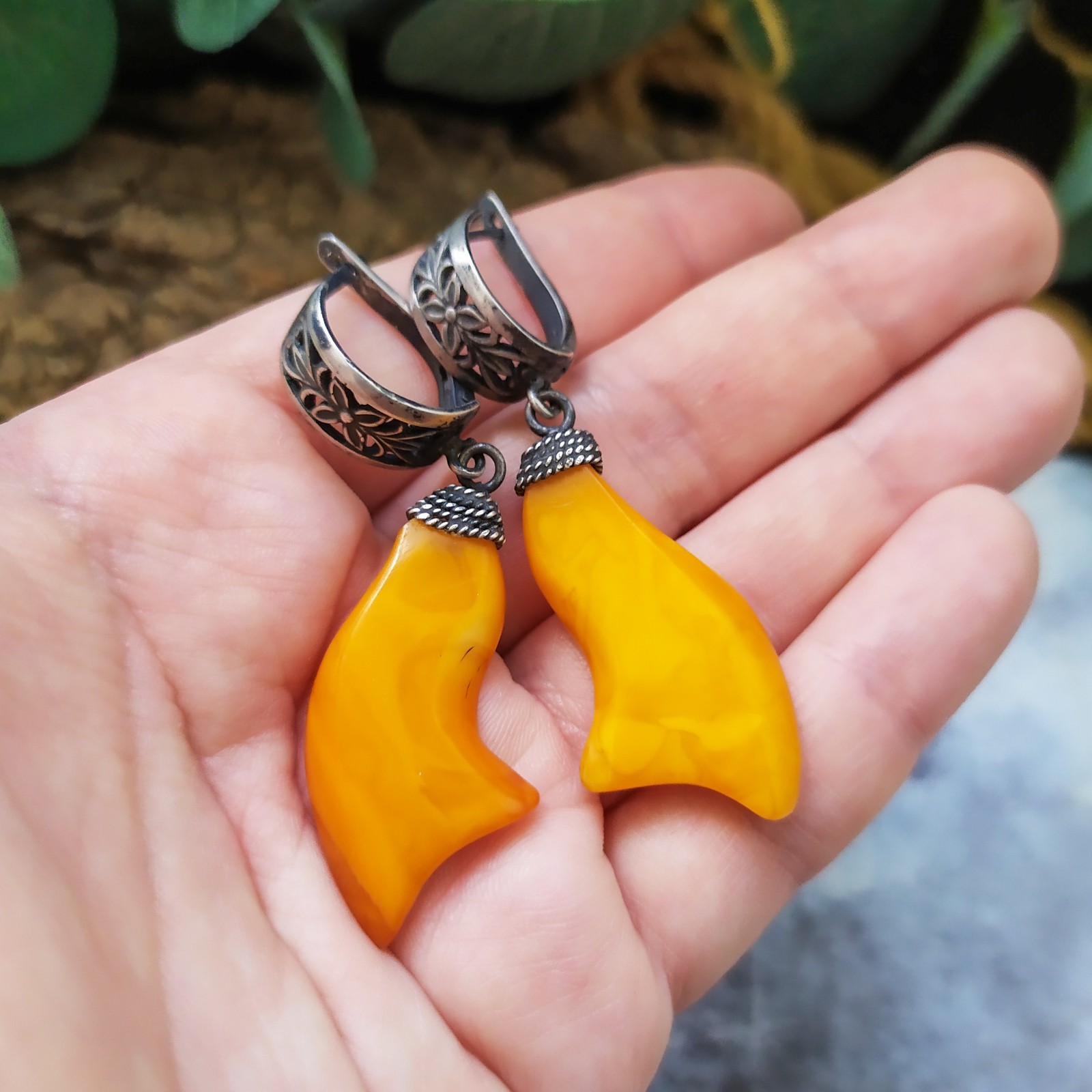 Vintage USSR Amber Earrings 875 Silver Soviet amber earrings