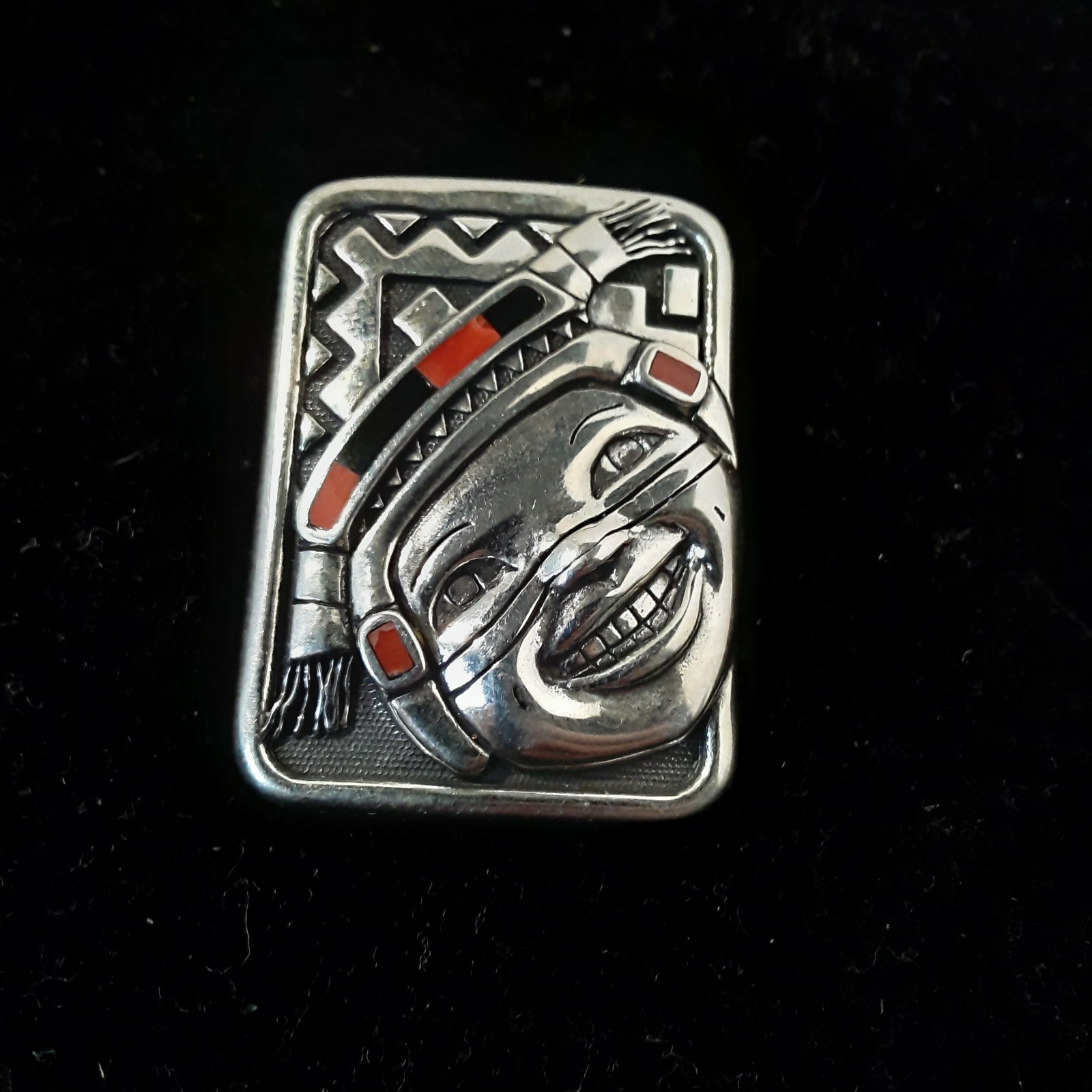 Kathleen Wall Sterling Silver 925 Coral Pendant Pueblo Southwestern Inlay