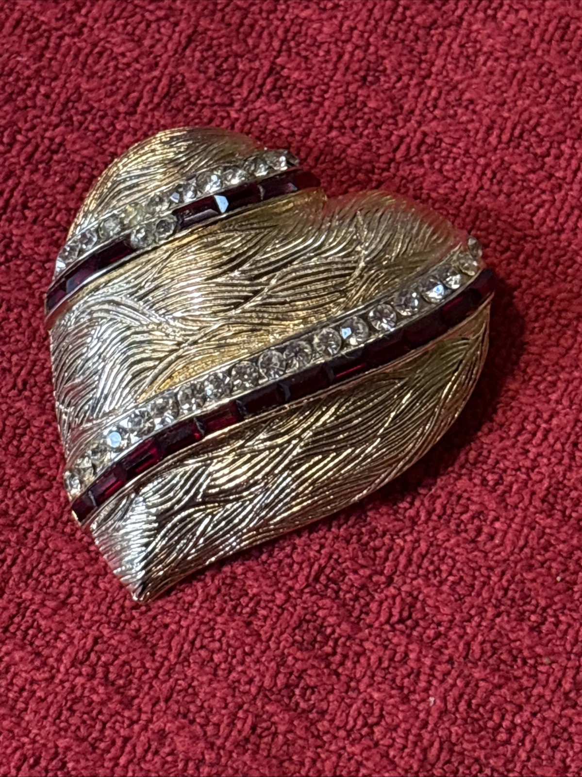 Vintage Corocraft Signed Heart Brooch Crystal Rhinestone Baguette Jewelry