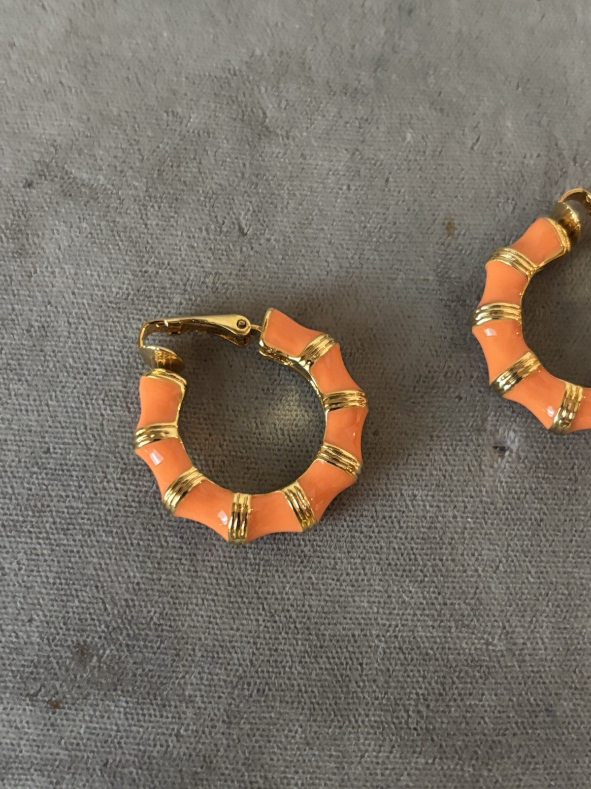 KJL Orange Coral Bamboo Enamel Hoop Clip On Earrings