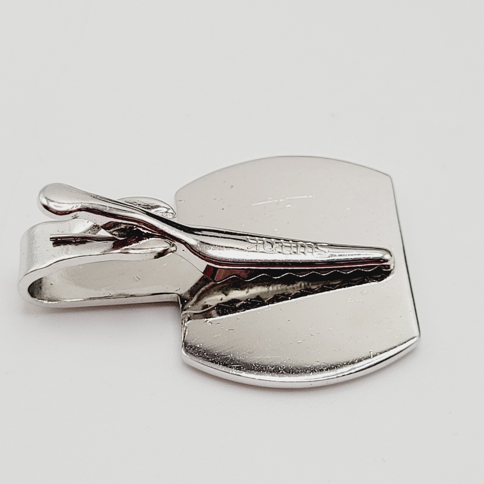 G Letter Old English Script Silver Tone Black Enamel SWANK Tie Clip Clasp