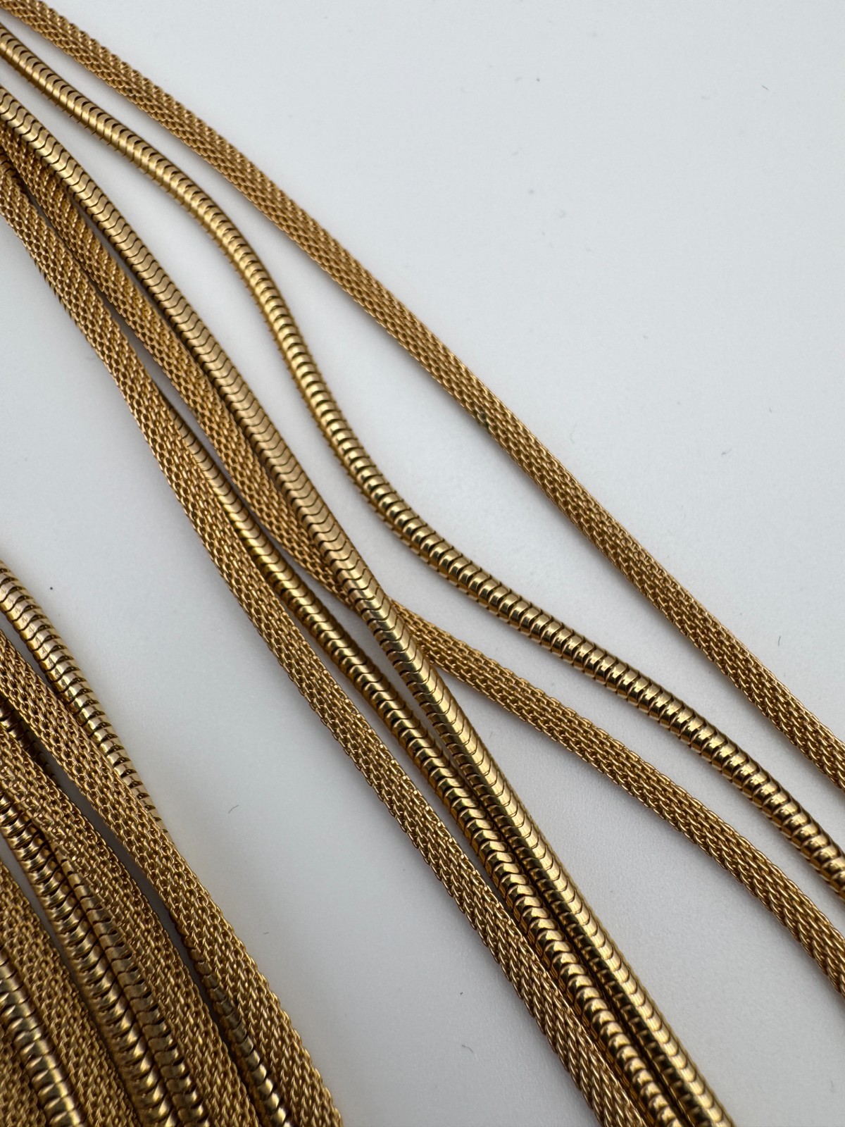 Vintage Mesh Necklace Multi Strand Snake Chain Tassel Knot Fringe Gold Tone