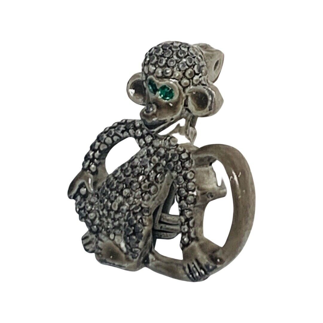 Monkey Brooch Pin 1” Silver Tone Whimsical Fairycore Jungle Figural