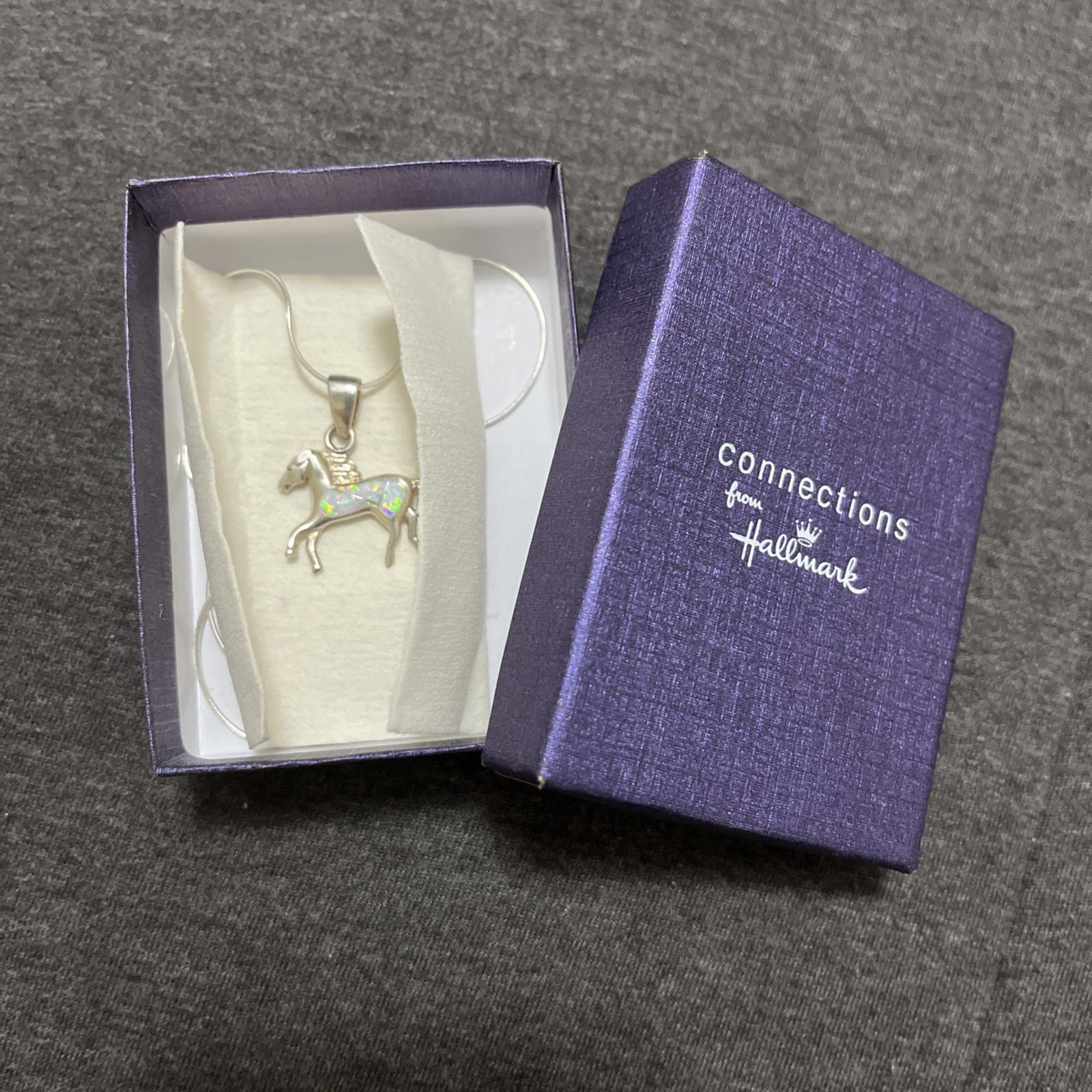 Pendant & Necklace Opal Inlay Running Horse & Sterling Silver 18″ Chain
