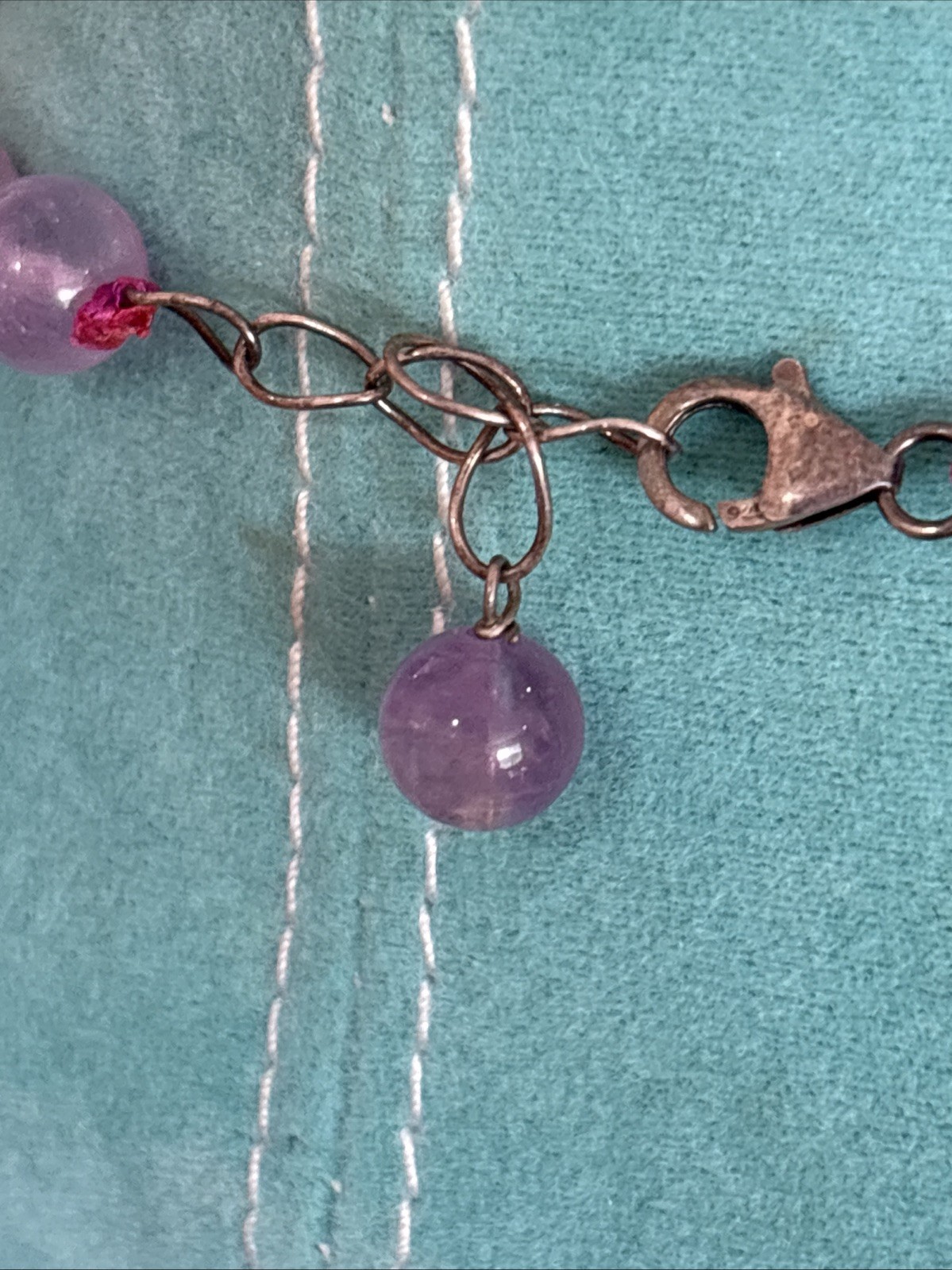 Vintage Chinese Export Sterling Silver Clasp Hand Knotted Amethyst Necklace 20″