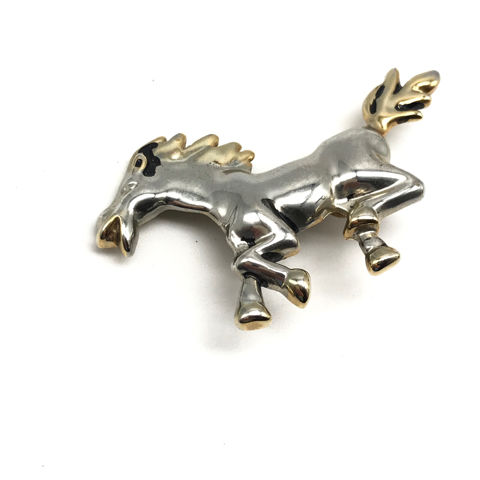 Vintage Silver Tone Two Tone Running Galloping Horse Brooch Pin Pendant