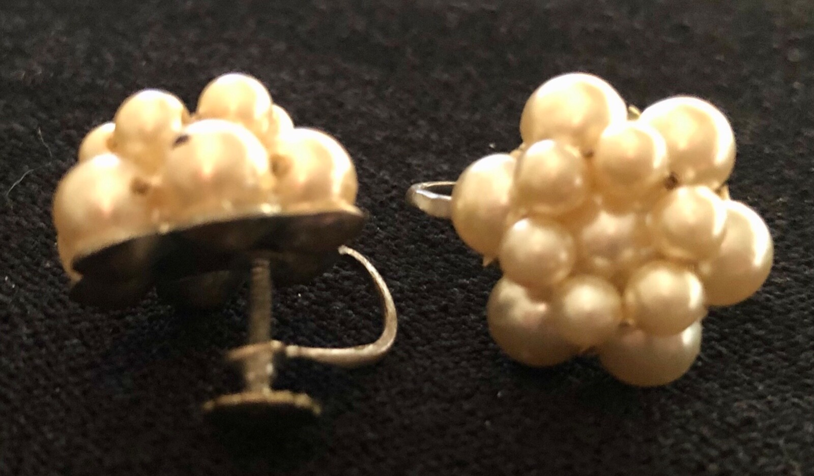 Gorgeous Vintage 1930s to 1940s Cluster Pearl Earrings Screw Back