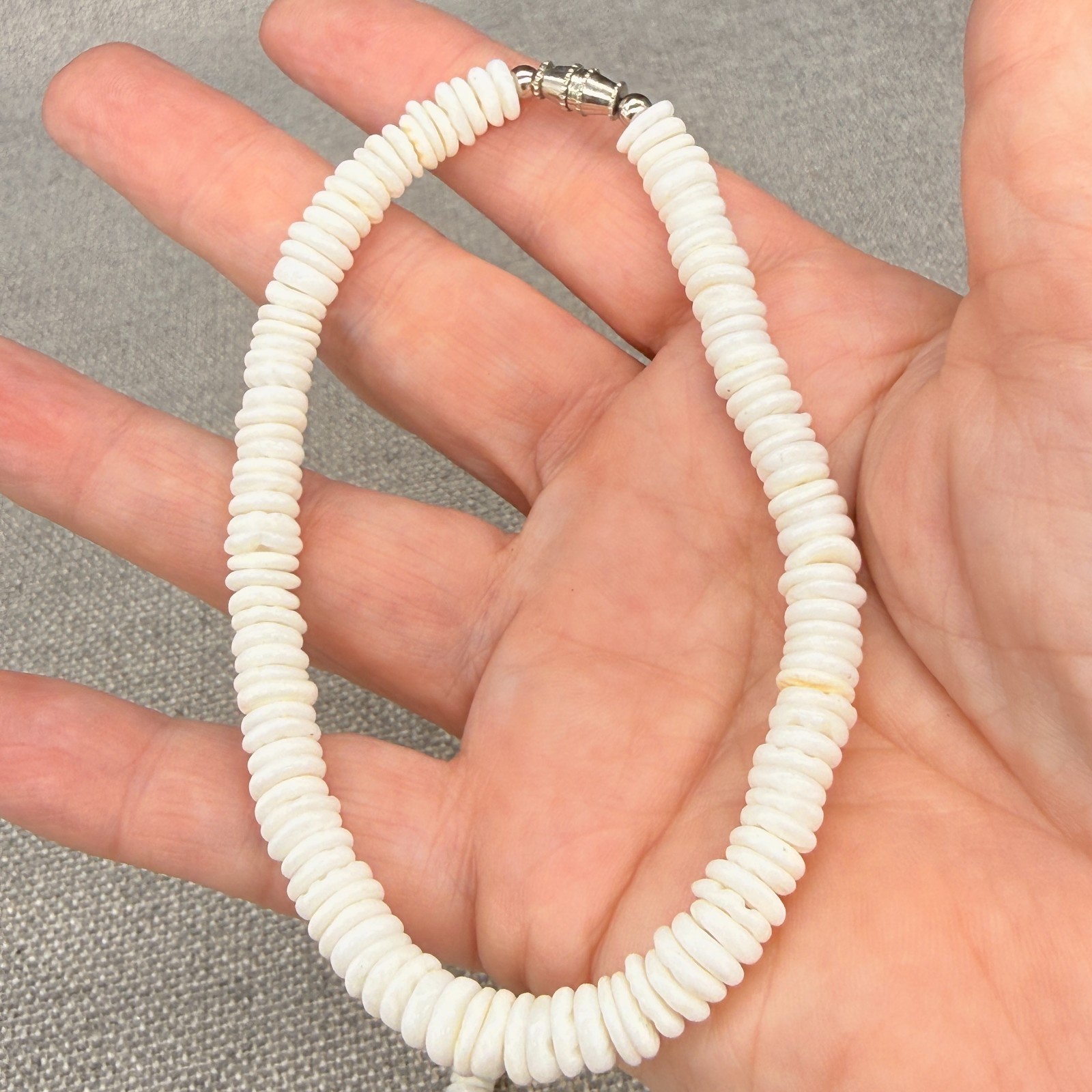 Vintage Heishi Bead Bracelet and Anklet Set White Blue Shells
