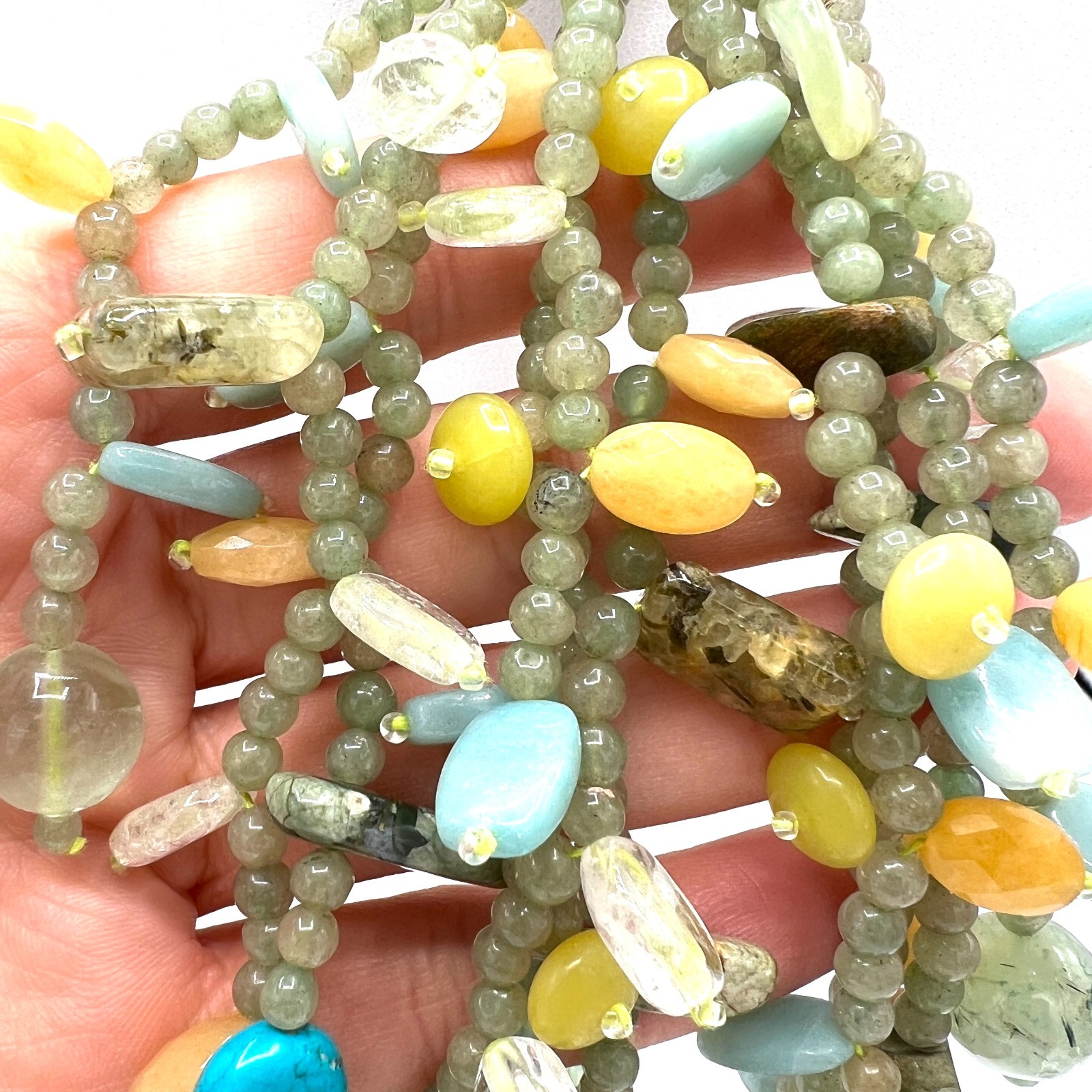 Green and Purple Beaded Flower Lariat Necklace – Mineral & Glass Bib Statement