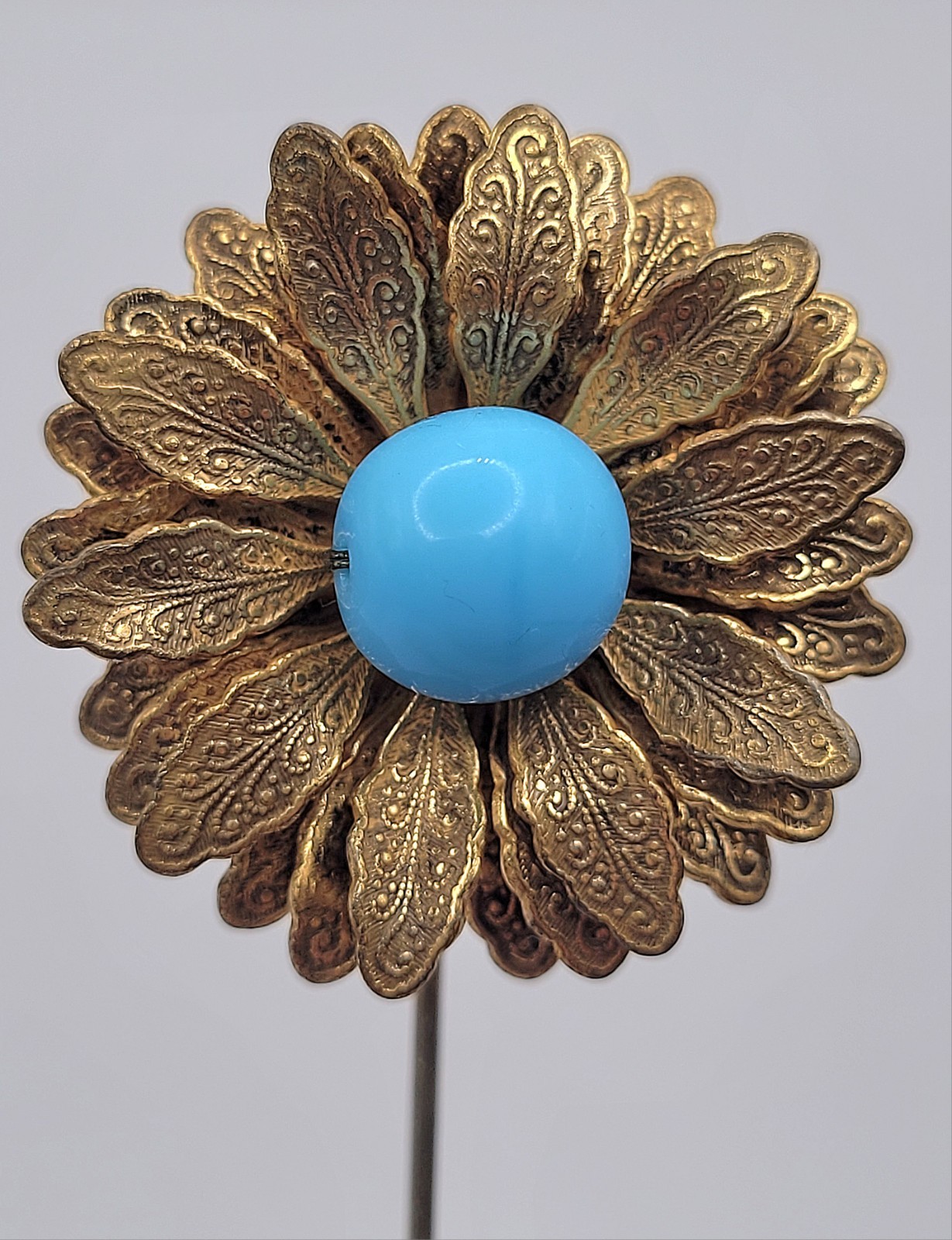 Vtg Miriam Haskell Rhinestone Turquoise Blue Glass Beaded Flower Runway Pin