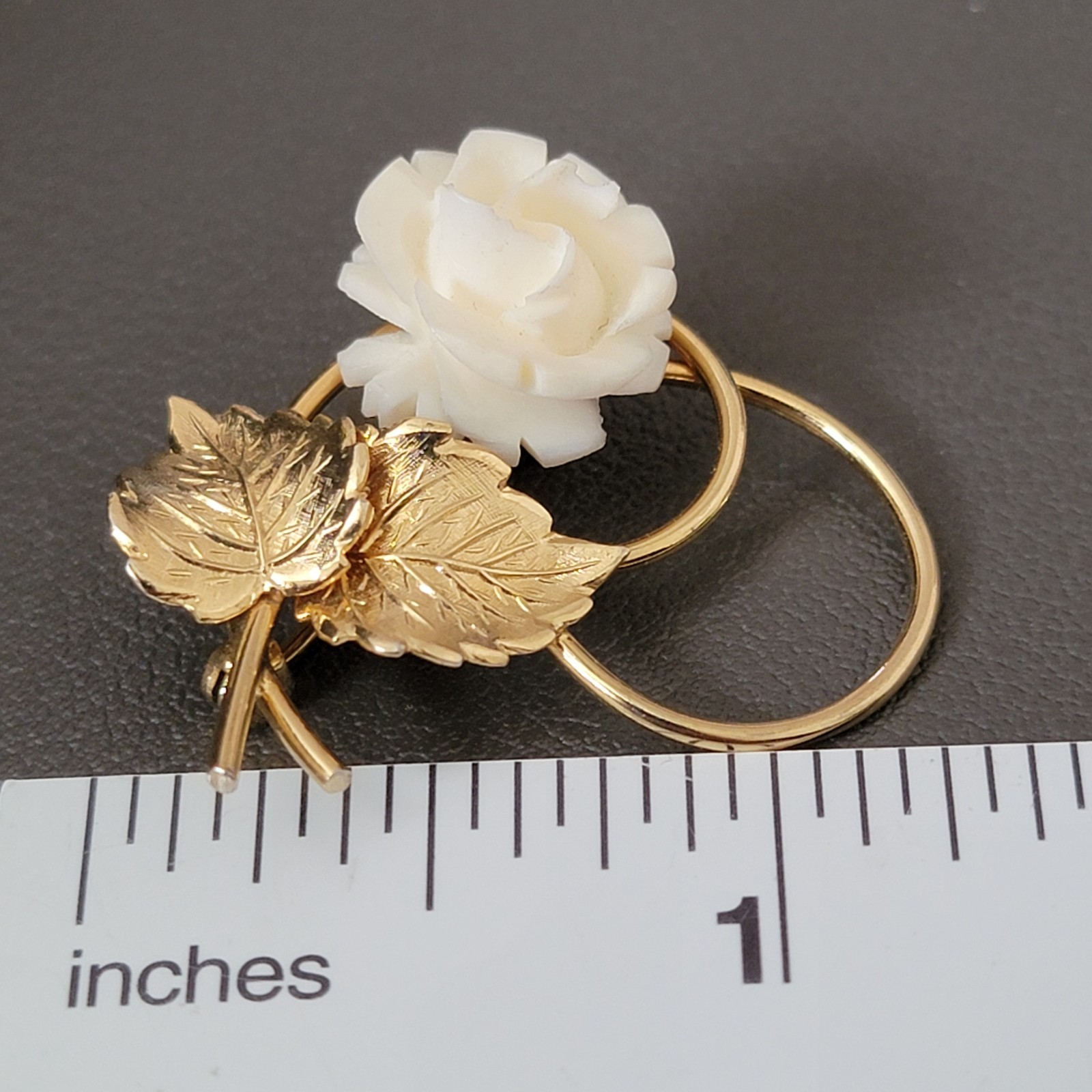 Vintage 1/20 12K Gold Filled Carved Rose Flower Leaf Brooch Pin Signed GF AC