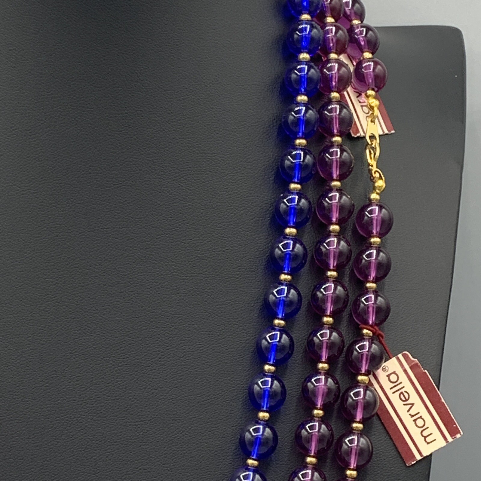 Marvella NOS Necklace Lot Blue and Purple Bead Lightweight Original Tags 24 Inch