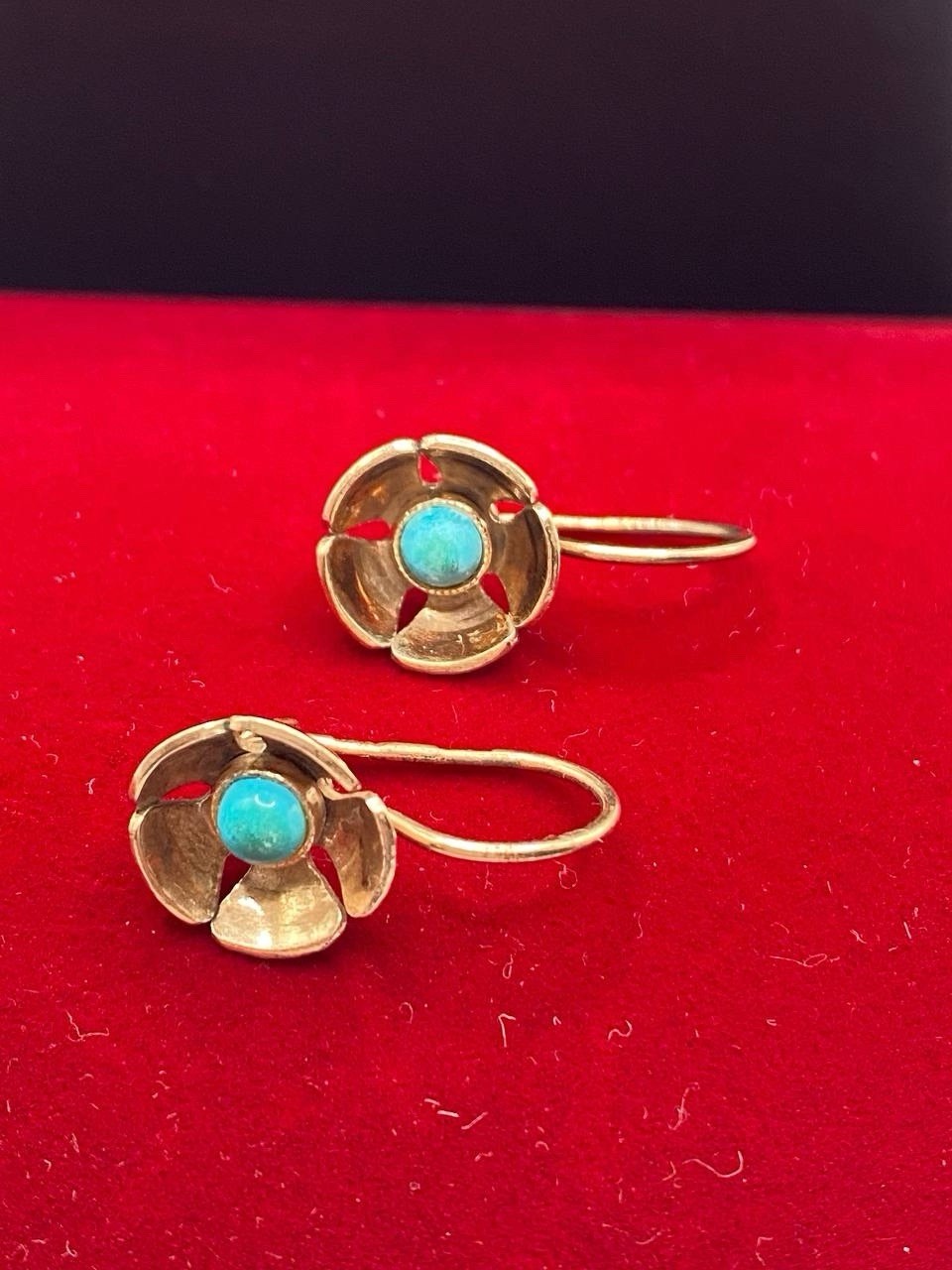 Vintage Soviet Gilt Turquoise Earrings Silver 875