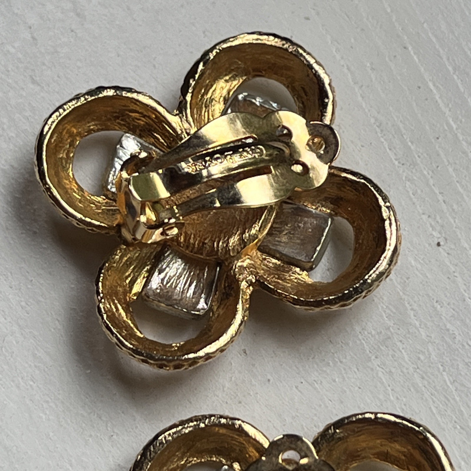 Vintage Gay Boyer Two Tone Gold Silver Braided Statement Clip On Earrings 1980s