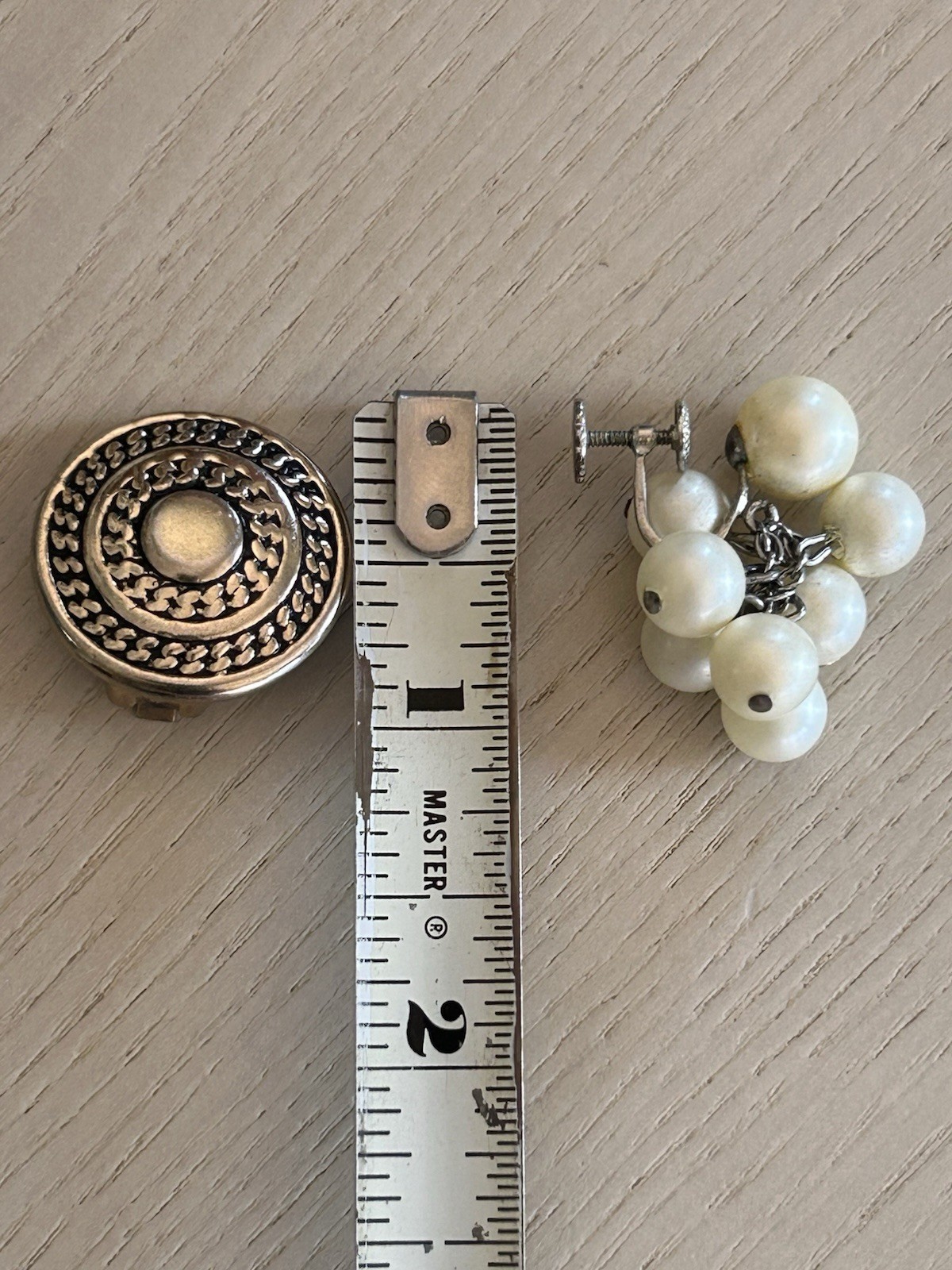 Vintage Silver Tone Clip On Earrings Lot Of 2 Medallion And Pearl Drop 1″