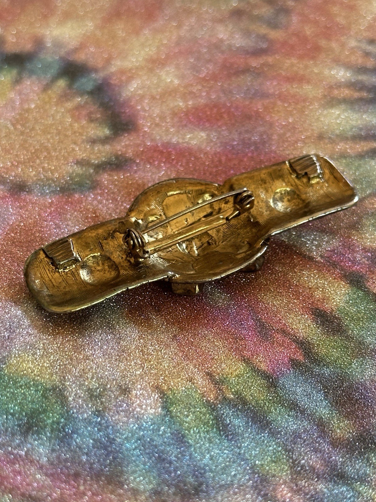 VTG French Style (Paris) Etruscan Mogul Bar Brooch/pin Multicolor Enamel,80s