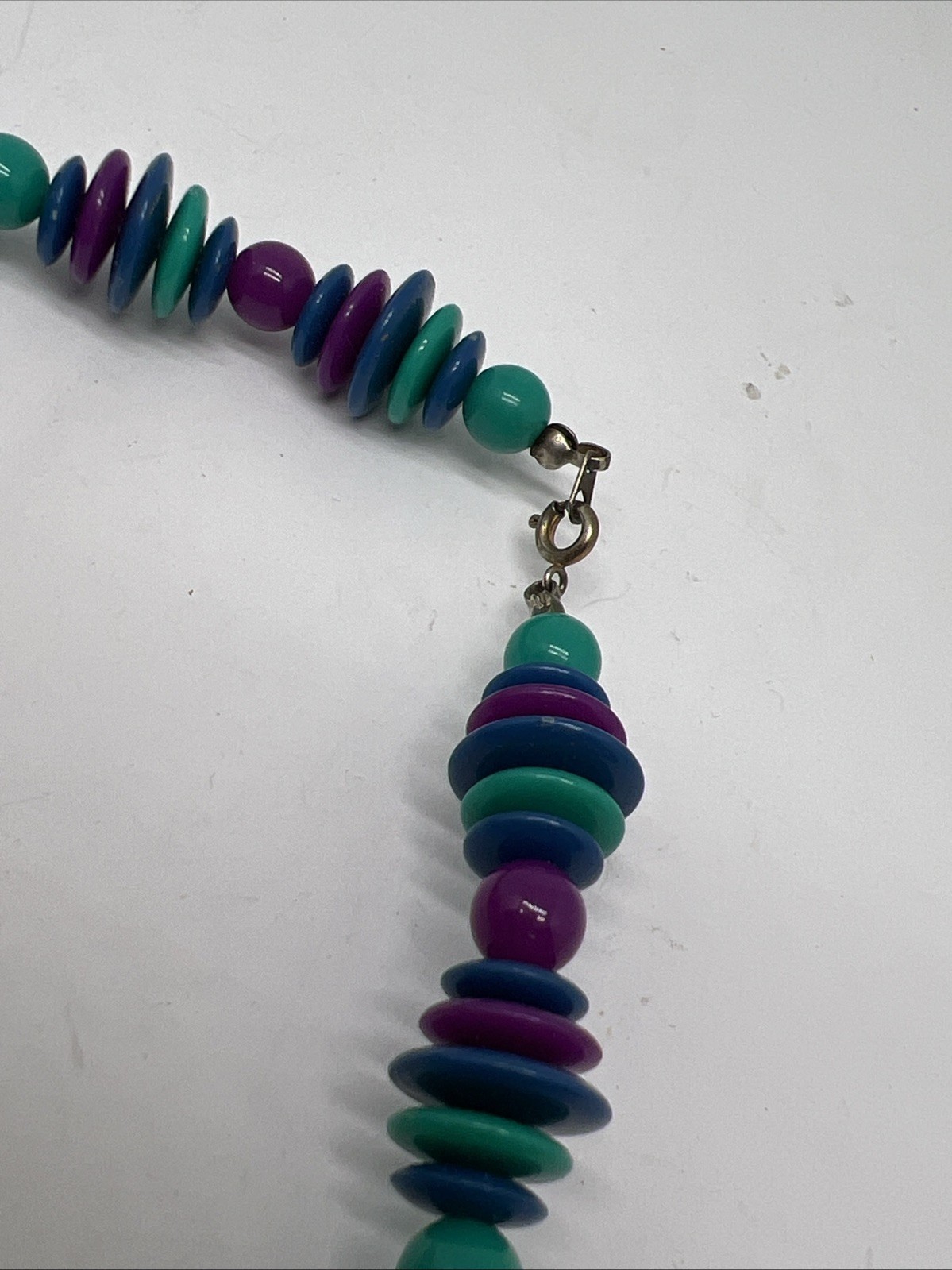 Vintage Multi-Color Disc Bead 24” Necklace Teal Purple Blue Bohemian Retro Style