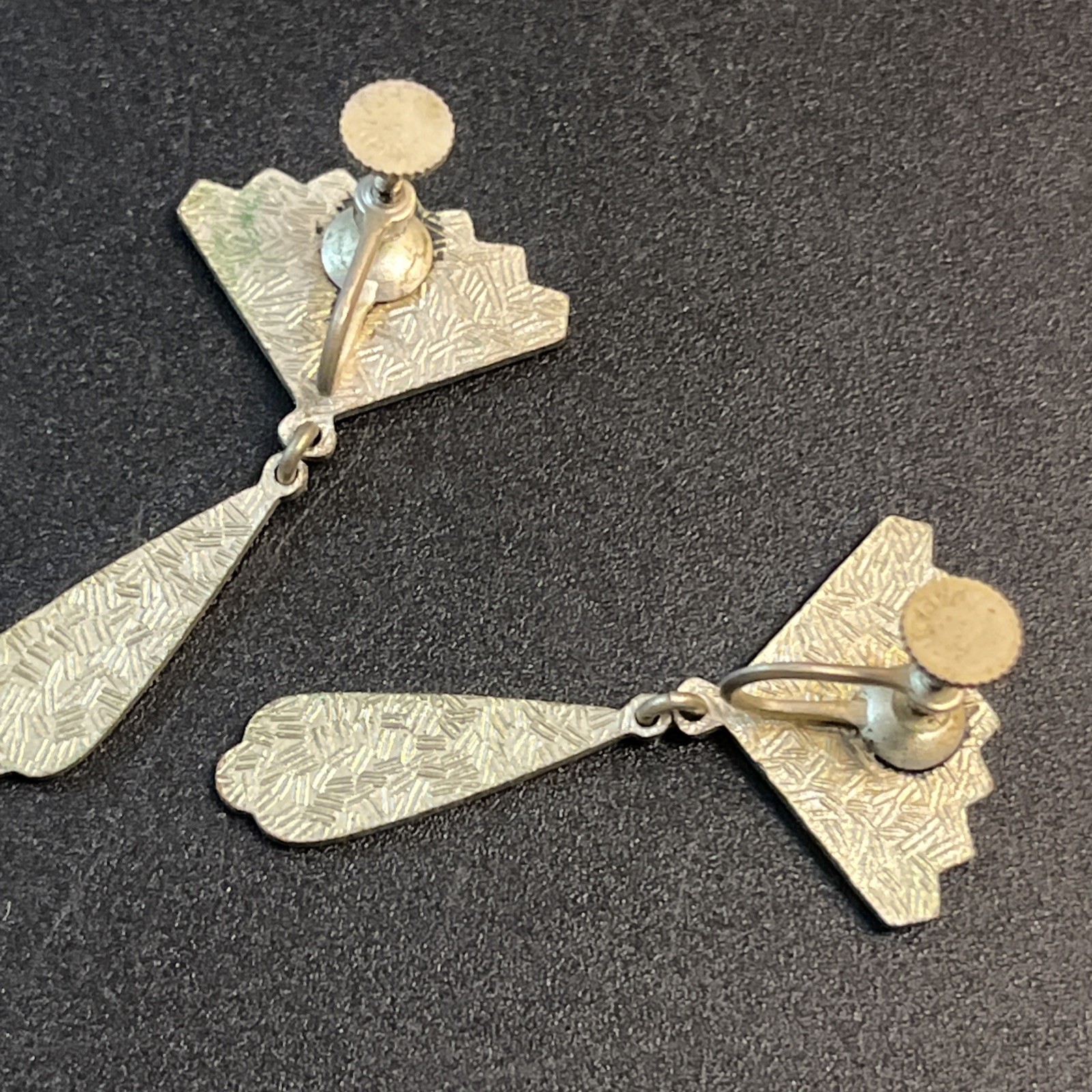 4 Vtg Chinese Symbol Fan Bamboo Enamel Clip Screw Back Earrings Asian Japan Lot