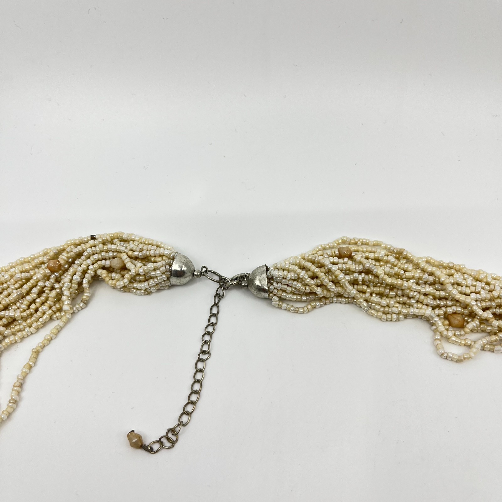 Vintage Multi-Strand Cream Seed Bead Statement Necklace Classic Style Lobster