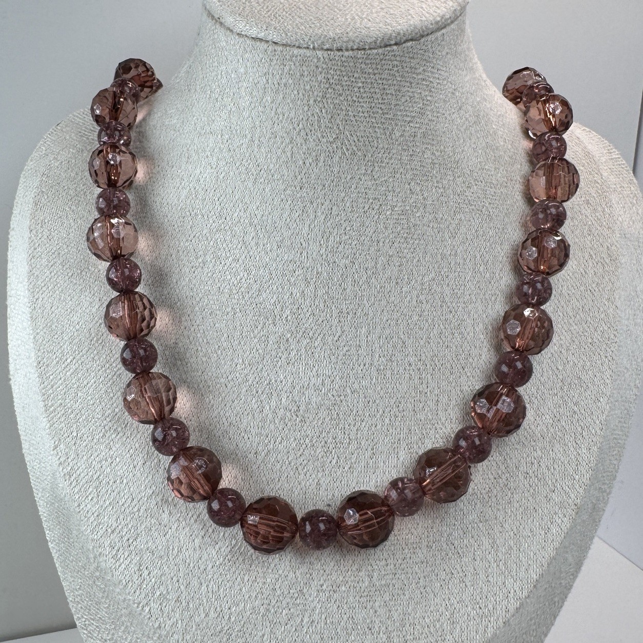 Lot Of 2 VTG Bead Necklaces – Purple Glass & Green Gold Tone Statement