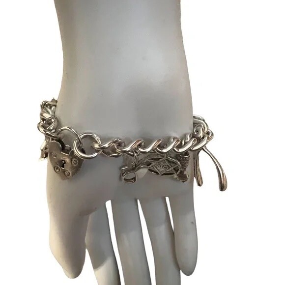 Vintage Charm Bracelet Loaded 14 Charms Sterling Silver