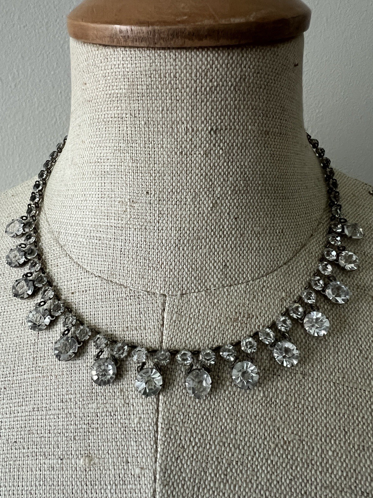 Antique Art Deco Open Back Crystal Riviere 15.25” Festoon Necklace Silver Tone