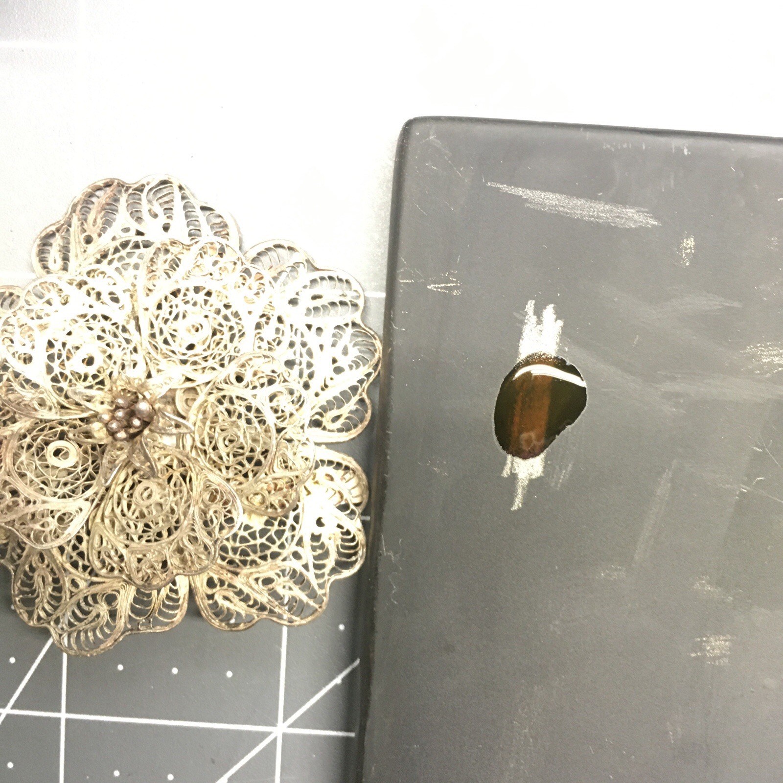 11.8g Vintage Sterling Silver Filigree Flower Pin Brooch Marked CMS Mex 925 #68