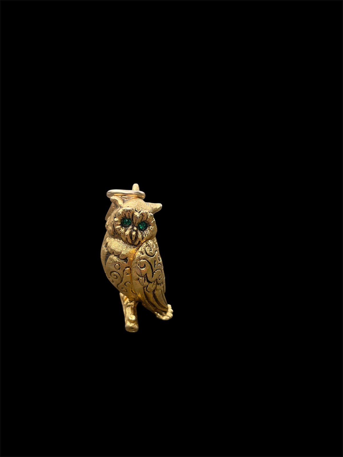 Max Faxtor Owl Perfume Pendant Gold Tone Green Eyes. No Chain