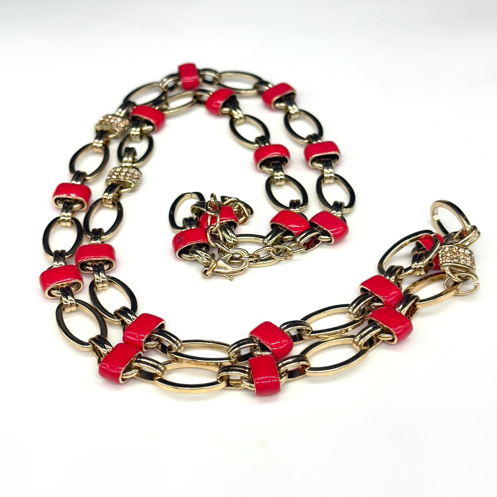 Vintage Coldwater Creek Necklace Gold and Red Enamel Chain