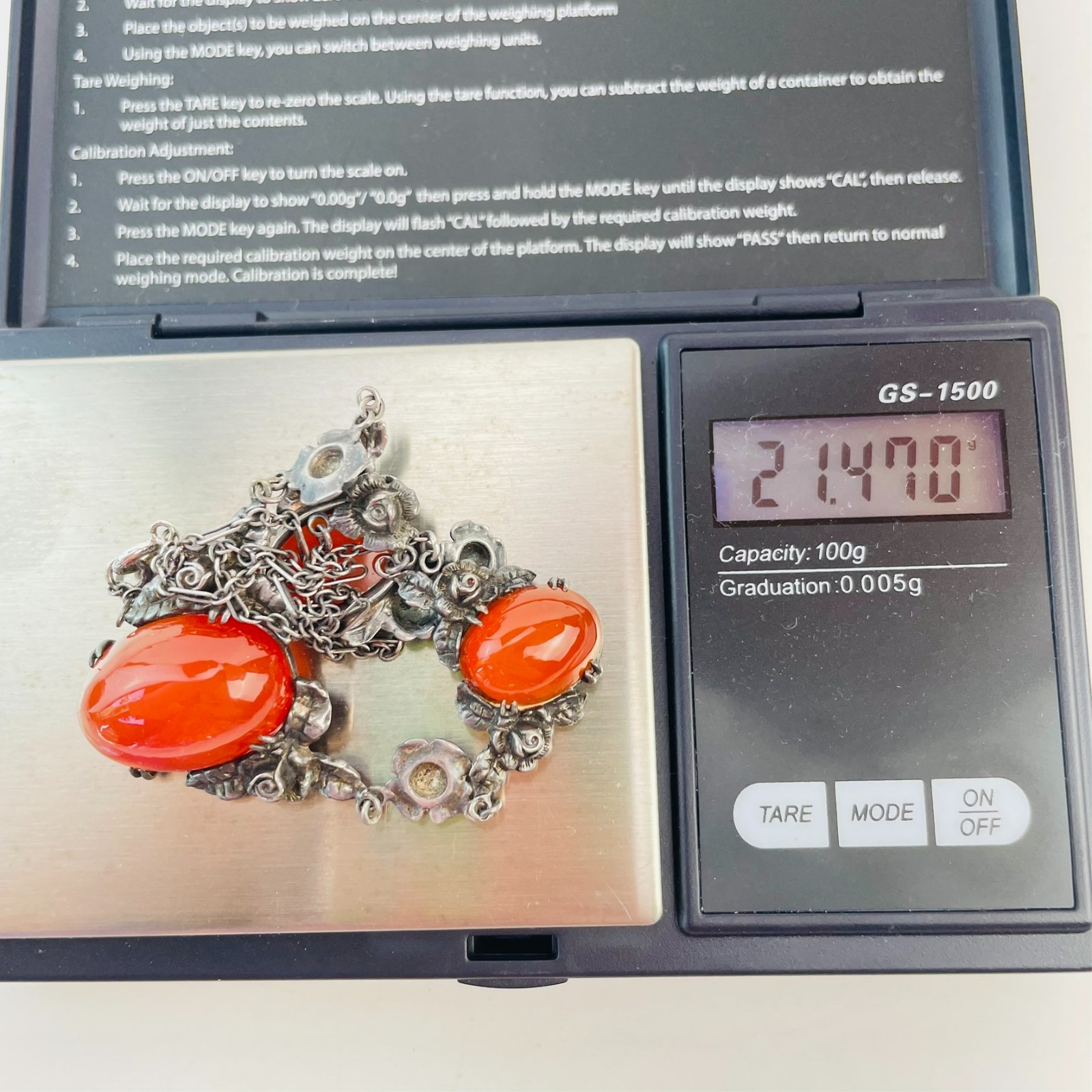 Art Deco Wachenheimer Sterling Silver Carnelian Festoon Choker Pendant Necklace